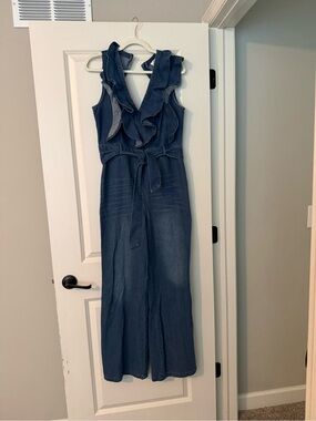 Anthropologie Blue Denim Sleeveless Jumpsuit
